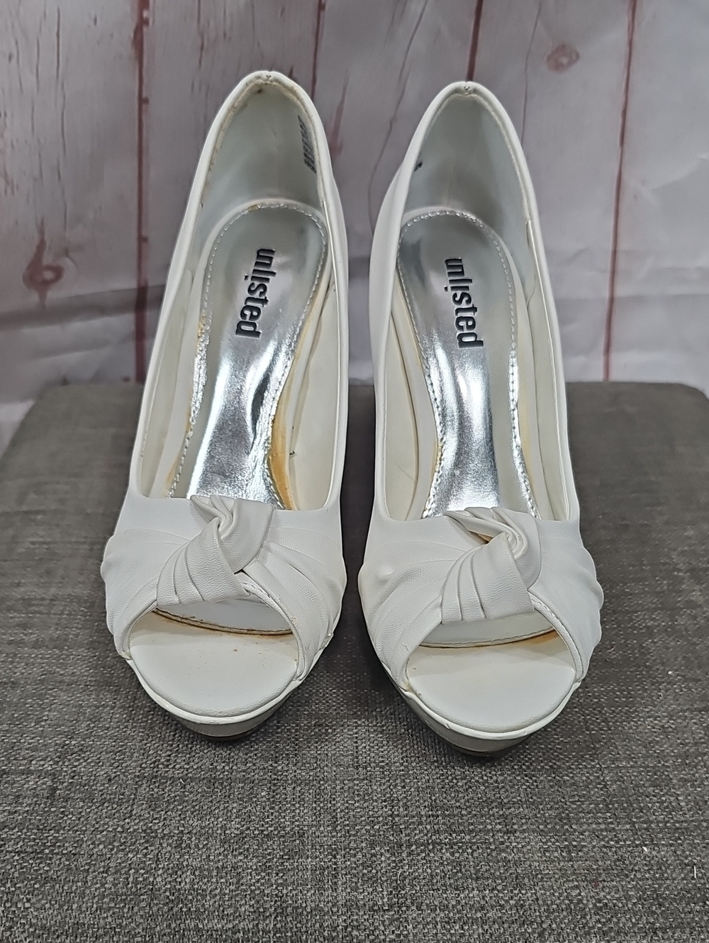 Unlisted White Knotted Peep-Toe Platform Heels